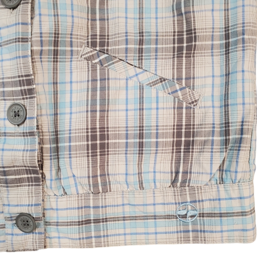 Split Women Blue Plaid Print Button Bomber Jacket Size XS - Picture 4 of 12